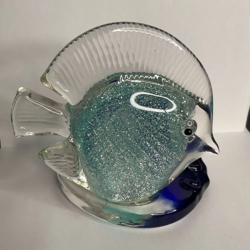 Vintage PartyLite Tropical‎ Fish Tea Light Candle Holder Art Glass Sparkly Blue - Picture 5 of 11